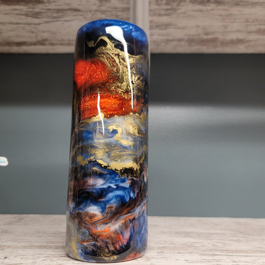 20oz Skinny- Navy, orange gold swirl