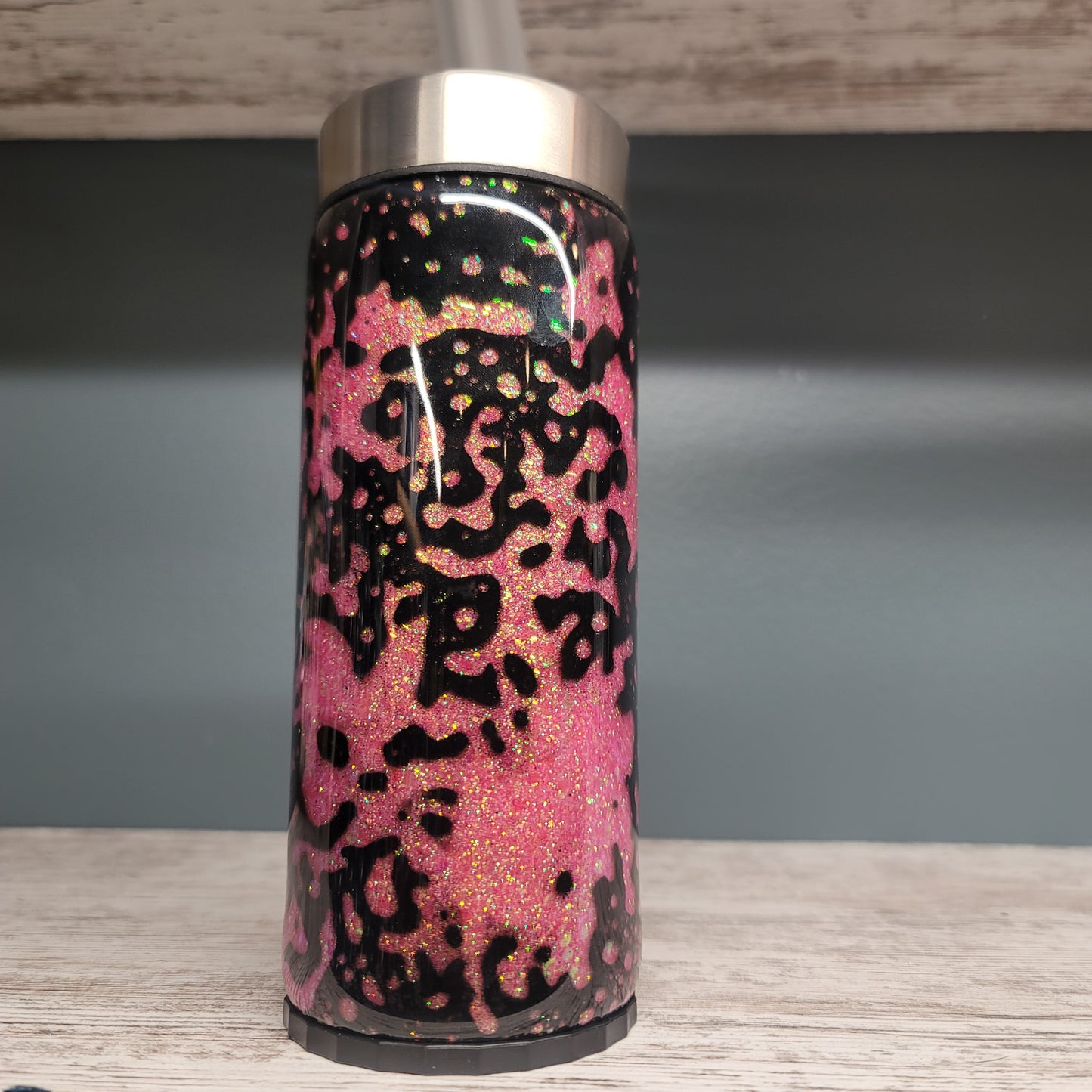 12oz Slim Can Coozie- Pink black powerwash Skull