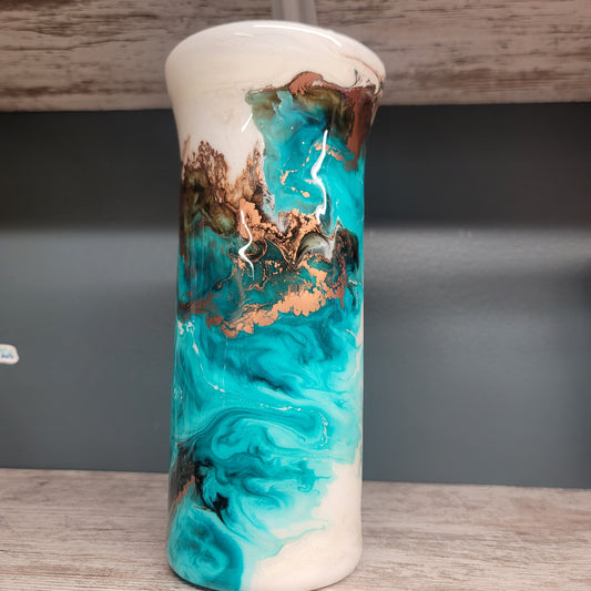 Glass Flower vase- Teal White Swirl